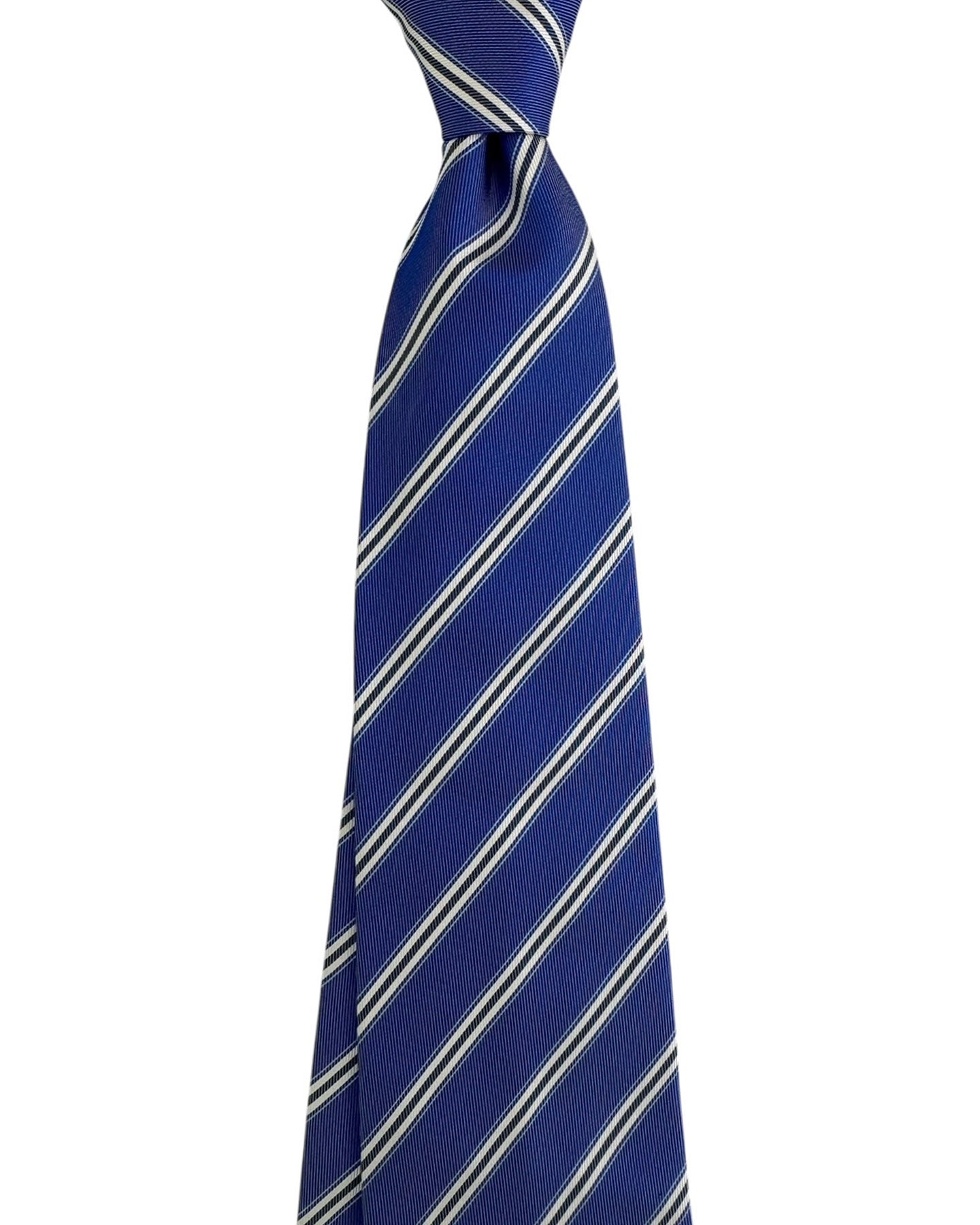 Brioni Silk Tie Royal Blue White Stripes