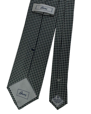 Brioni Silk Tie Black Silver Grid Design SALE