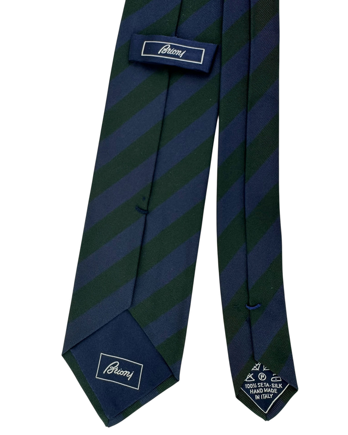 Brioni Silk Tie Lapis Blue Dark Green Stripes