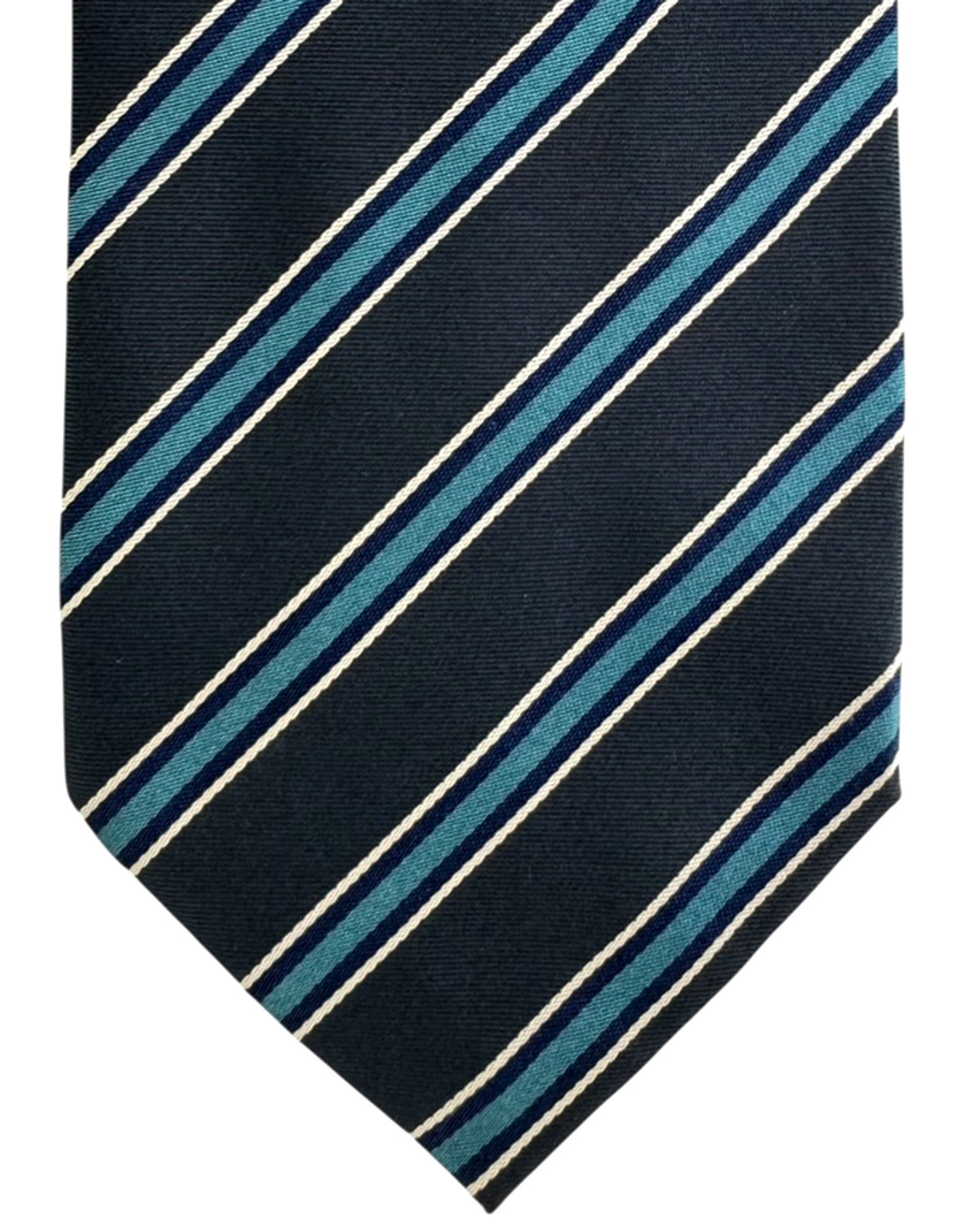Brioni Silk Tie Navy Blue Silver Stripes