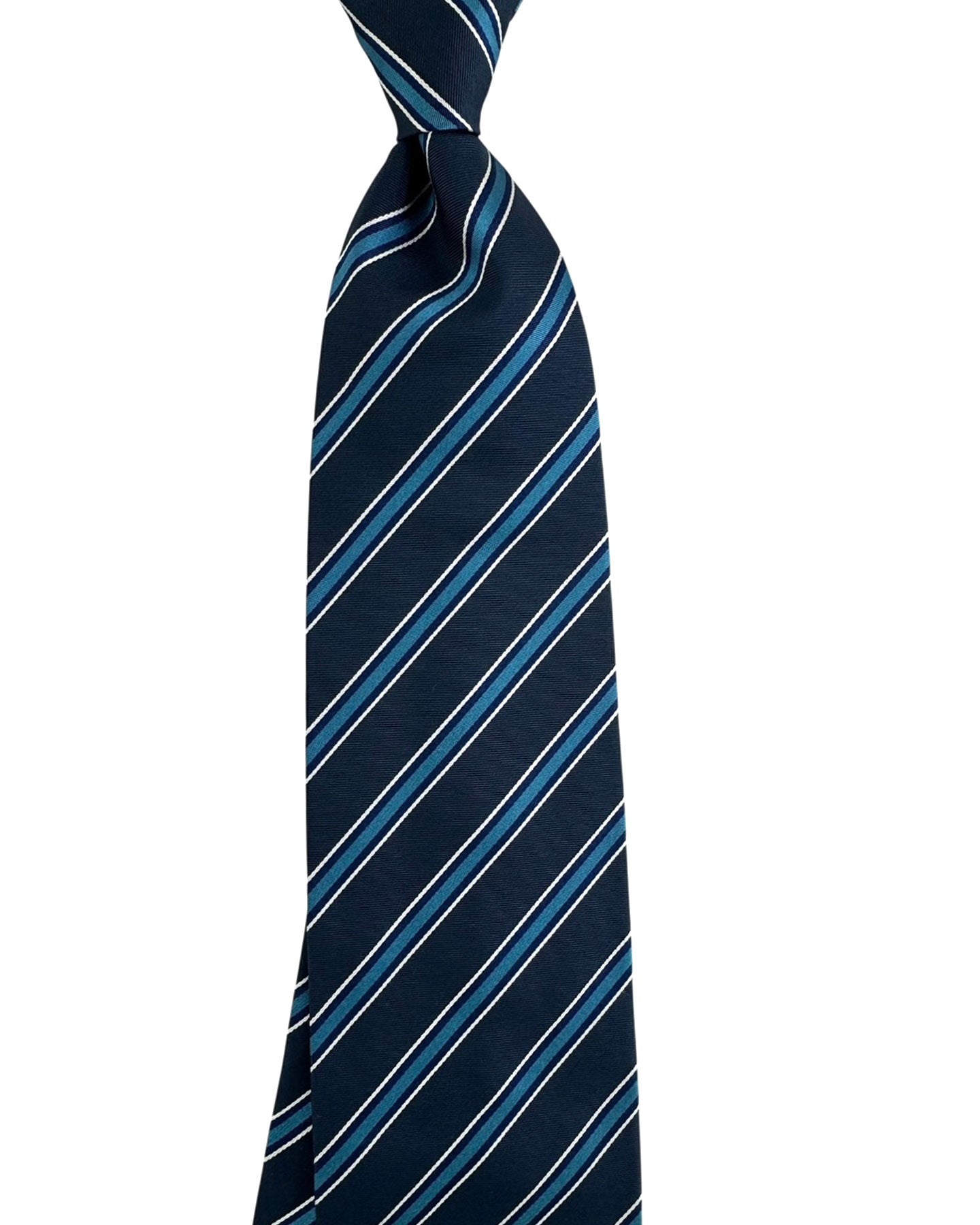 Brioni Silk Tie Navy Blue Silver Stripes