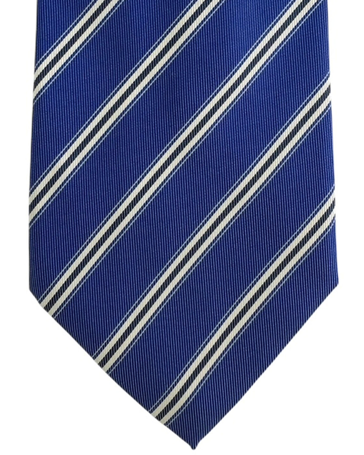 Brioni Silk Tie Royal Blue White Stripes