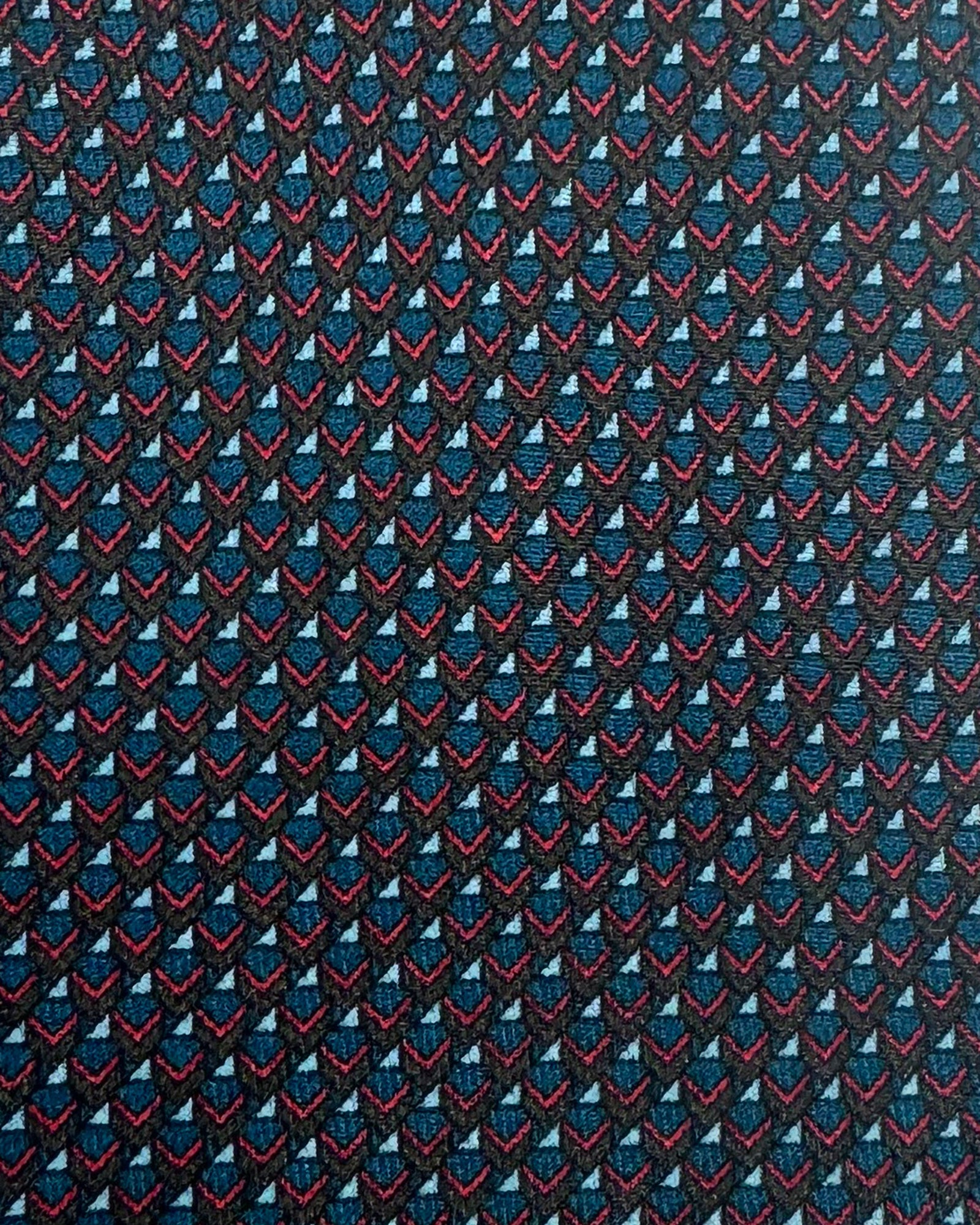 Brioni Silk Tie Black Teal Red Micro Geometric Design
