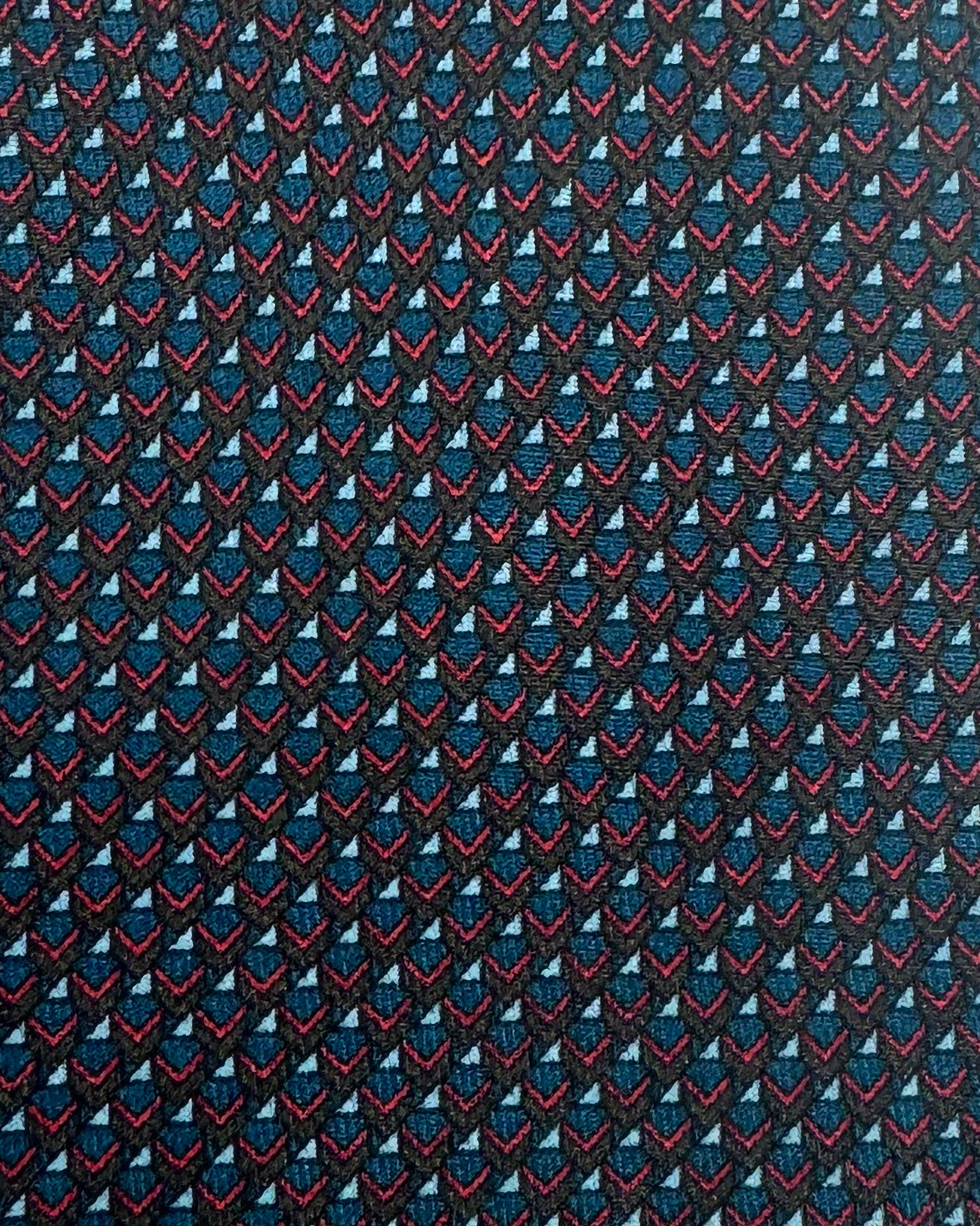 Brioni Silk Tie Black Teal Red Micro Geometric Design
