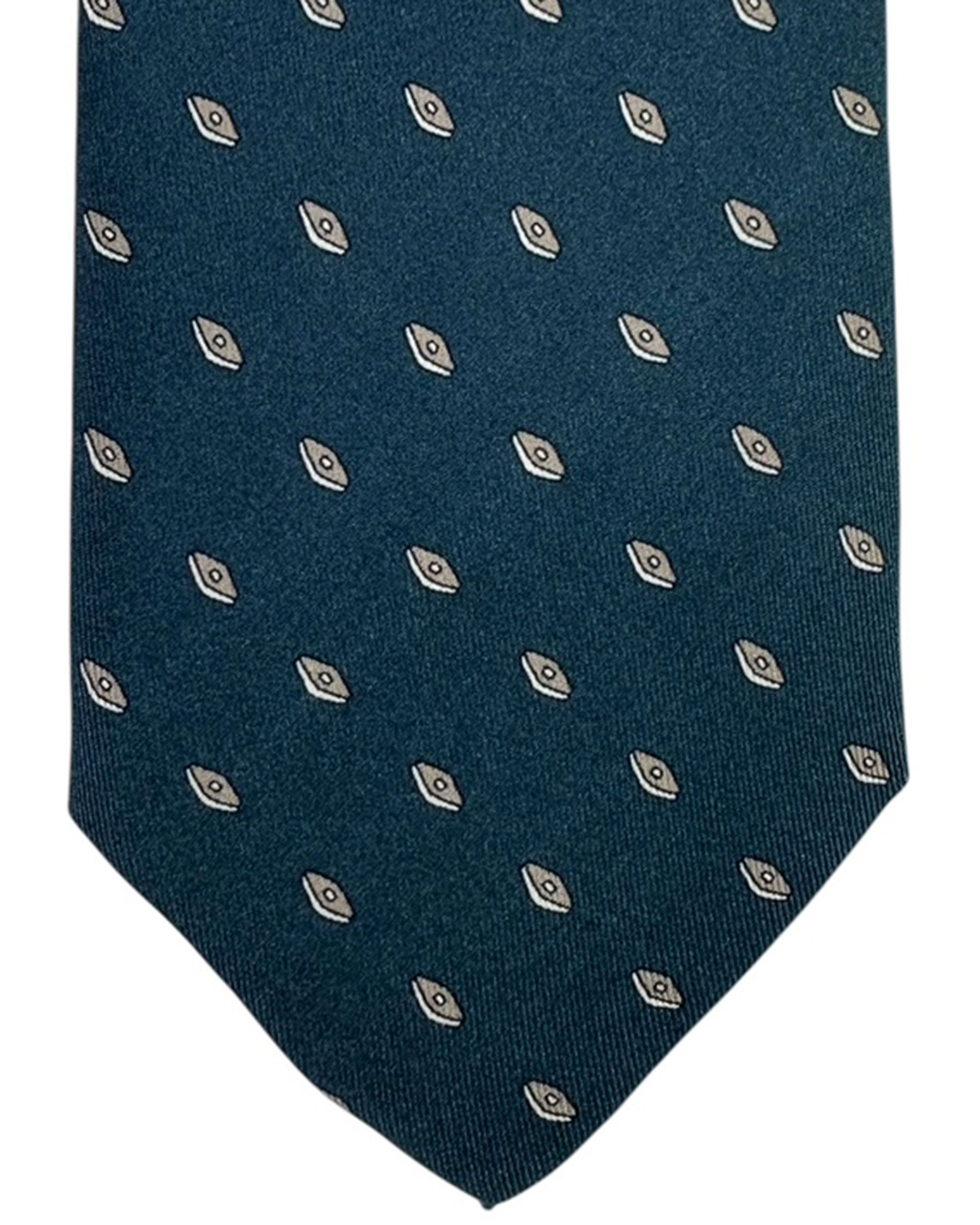Brioni Silk Tie Midnight Blue Taupe Silver Geometric