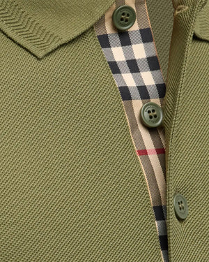 Burberry Men Polo Shirt Eddie Olive Cotton Slim Fit S SALE