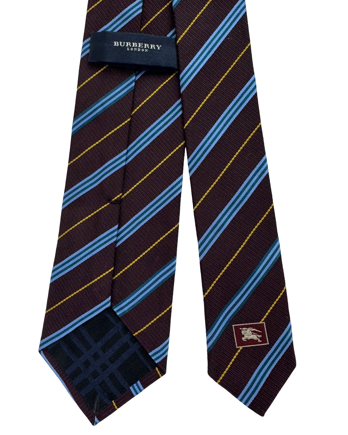 Burberry Tie Maroon Blue Stripes Design