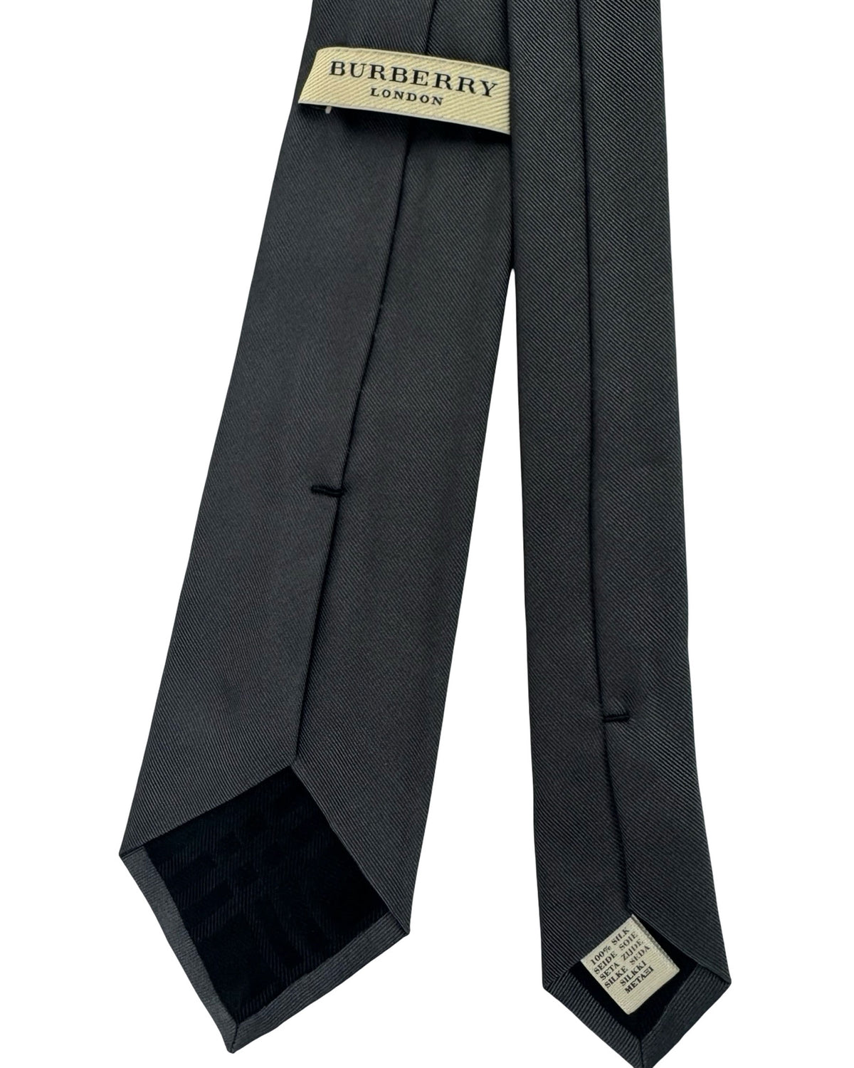 Burberry Tie Solid Gray Grosgrain