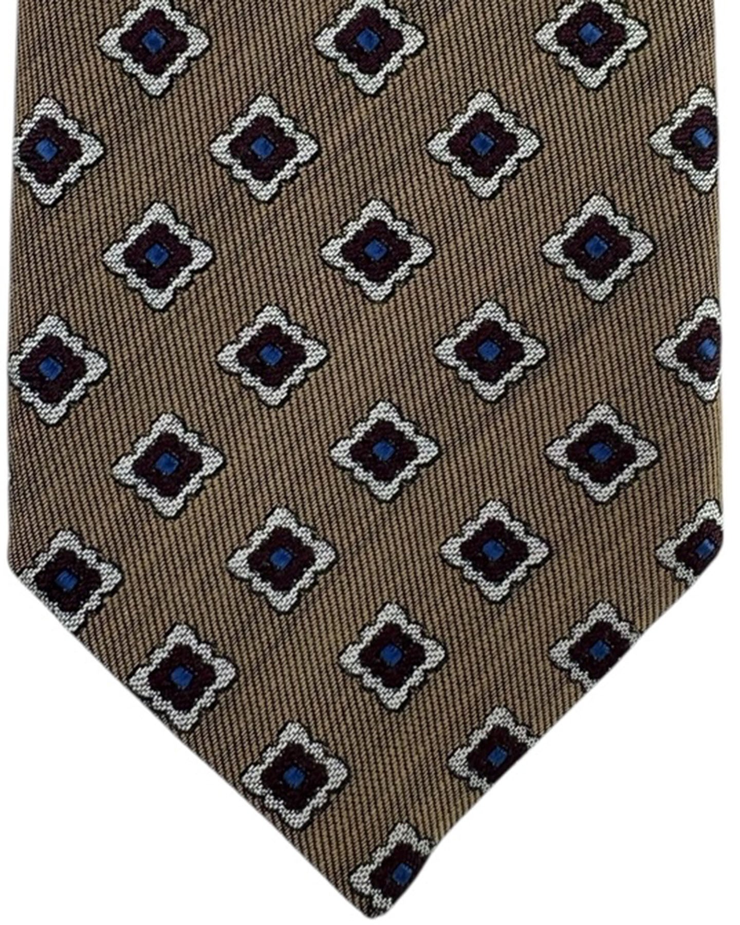 Canali Tie Taupe Diamond Medallions - Wool Silk