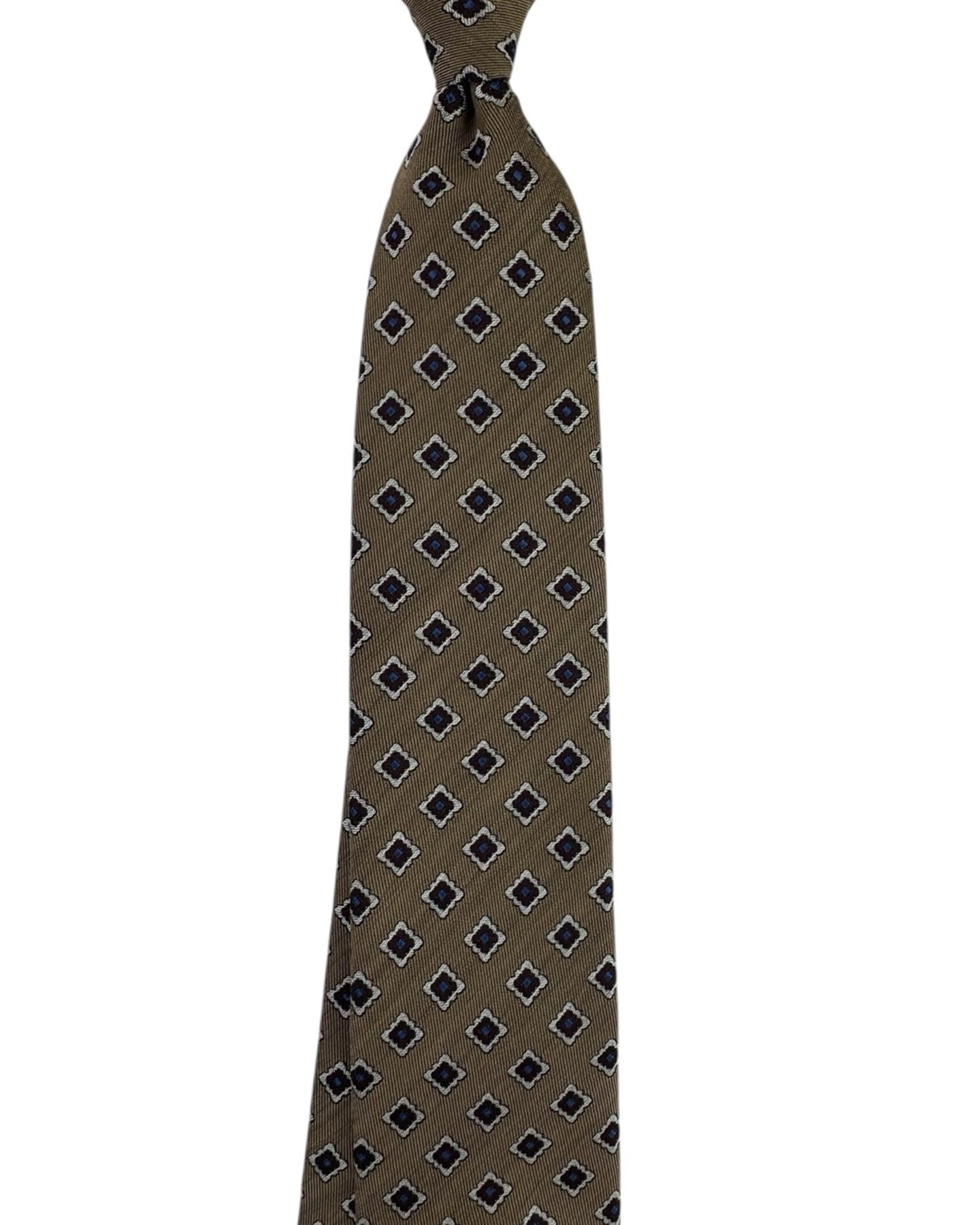 Canali Tie Taupe Diamond Medallions - Wool Silk