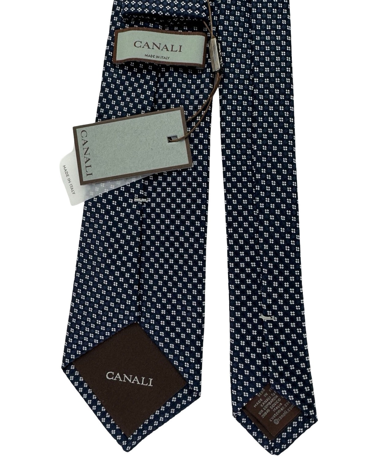 Canali Tie Midnight Blue White Micro Floral Pattern