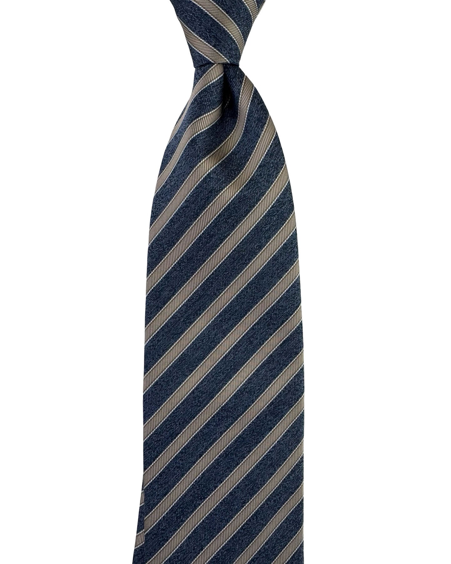 Canali Tie Midnight Blue Taupe Stripe Pattern