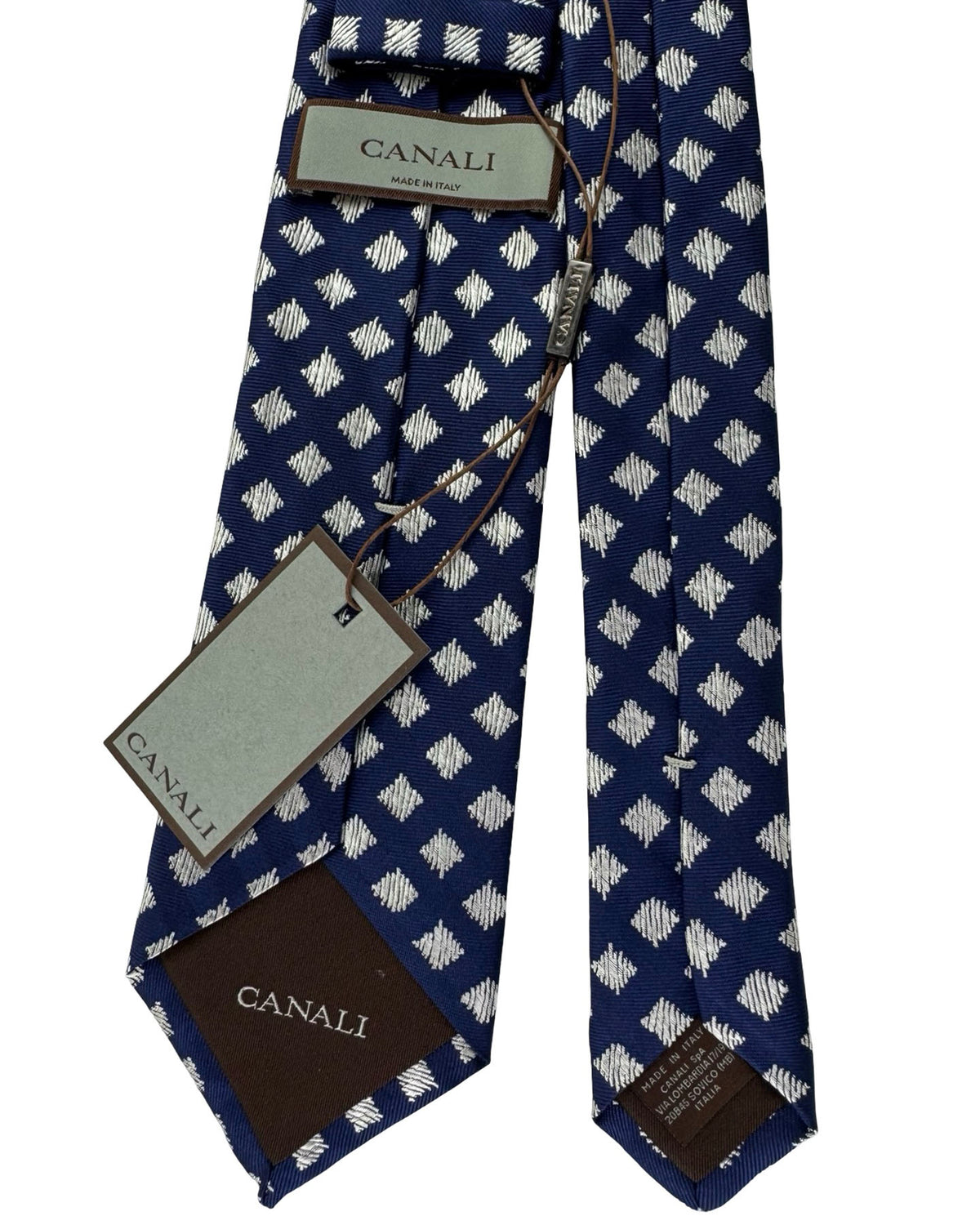 Canali Tie Navy Silver Diamond Pattern