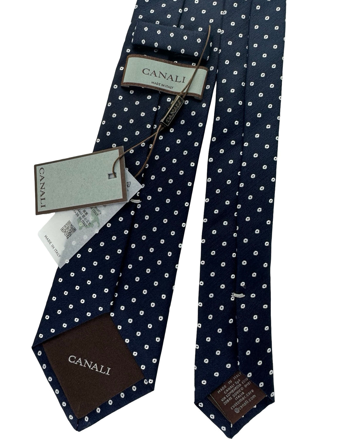 Canali Tie Dark Blue White Ring Dot Pattern