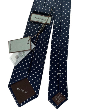 Canali Tie Dark Blue White Ring Dot Pattern