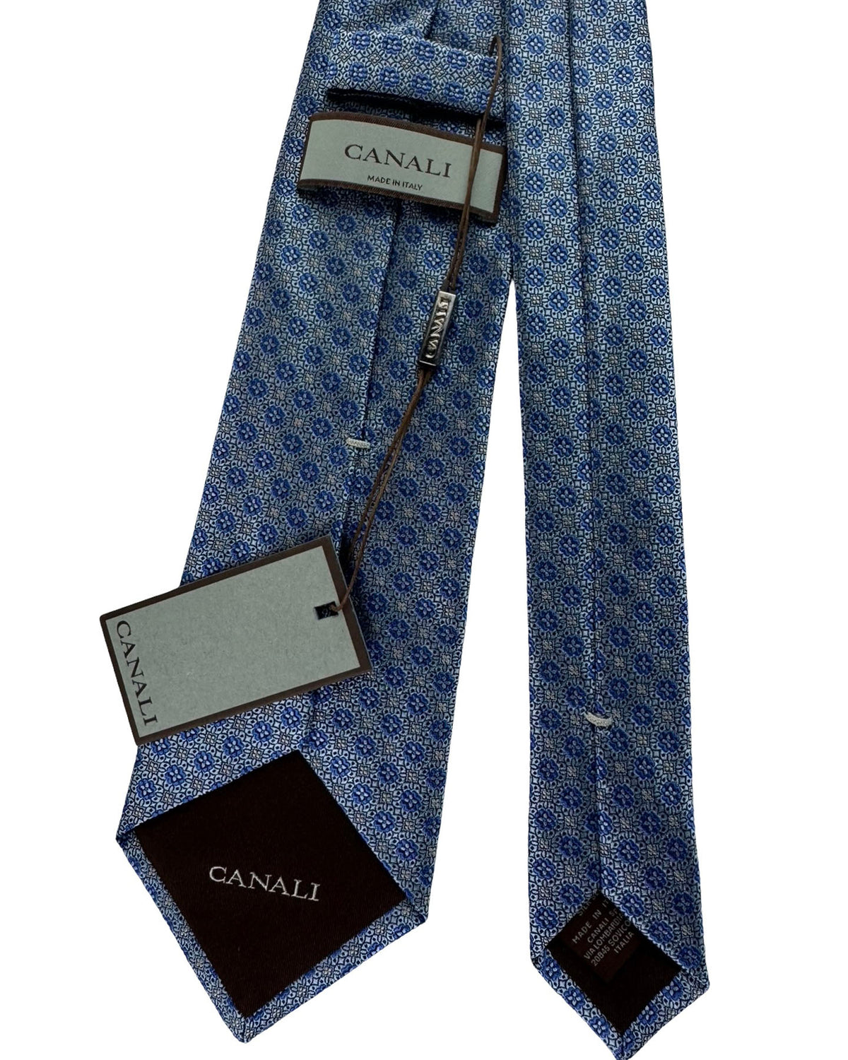 Canali Tie Navy Blue Medallion Micro Pattern
