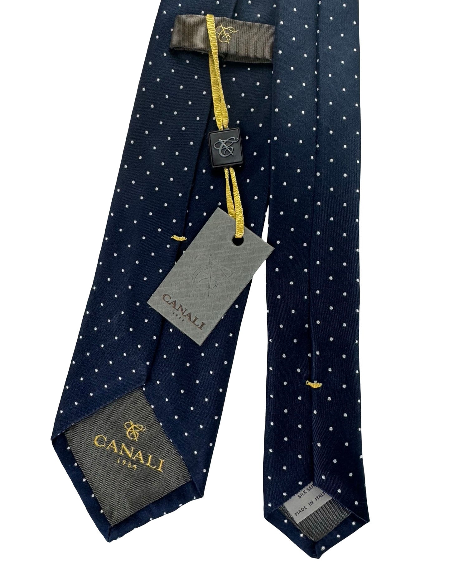 Canali Tie Dark Blue White Micro Dot Pattern