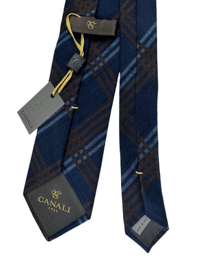 Canali Tie Dark Blue With Brown Textured Plaid