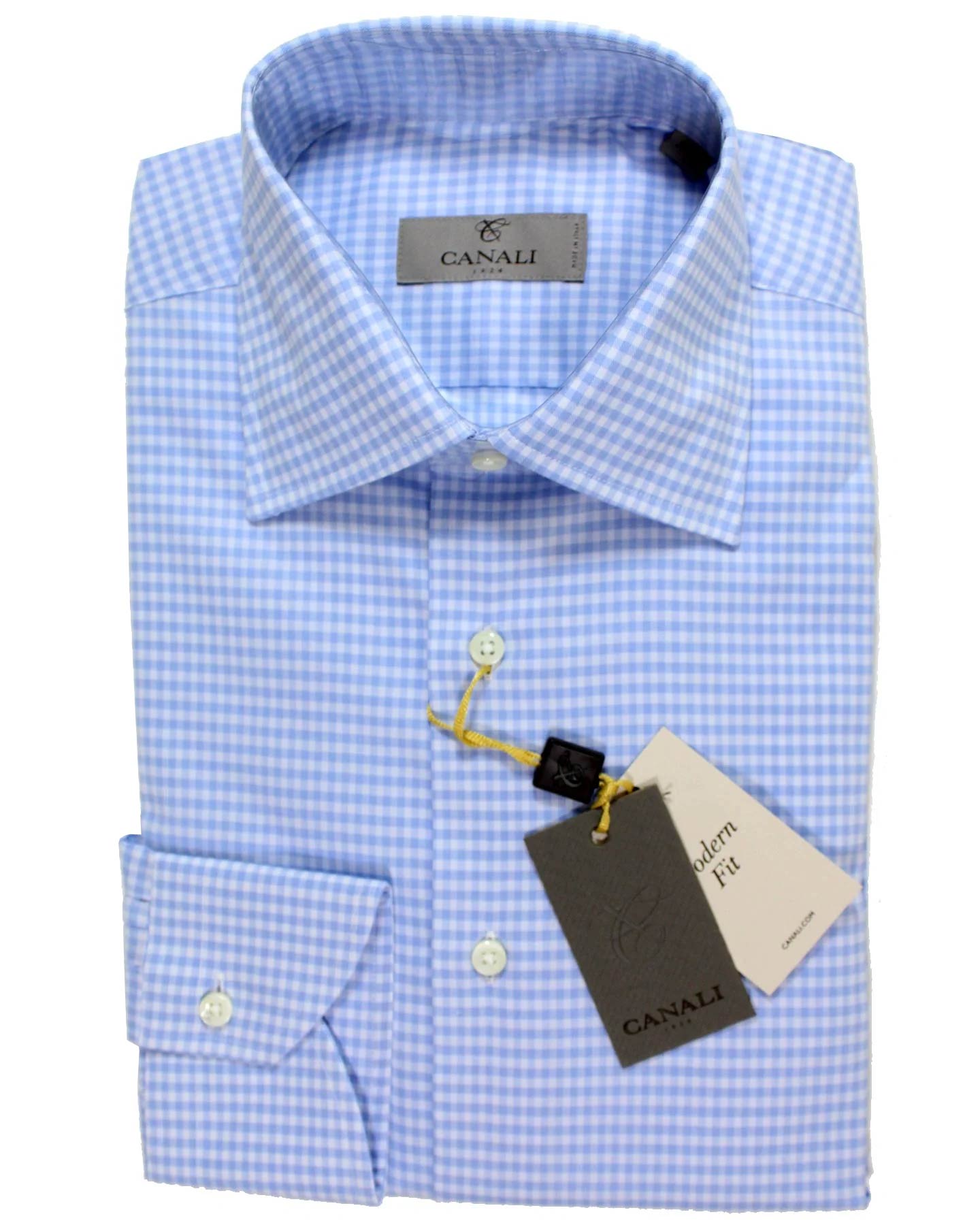 Canali Dress Shirt White Blue 