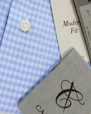 Canali Dress Shirt White Blue Check 