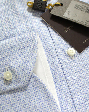 Canali Dress Shirt White Blue Navy Pattern Exclusive Collection - Modern Fit 40 - 15 3/4 SALE