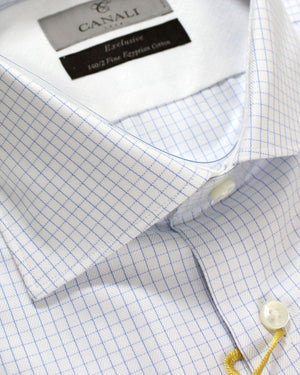 Canali Dress Shirt White Blue 