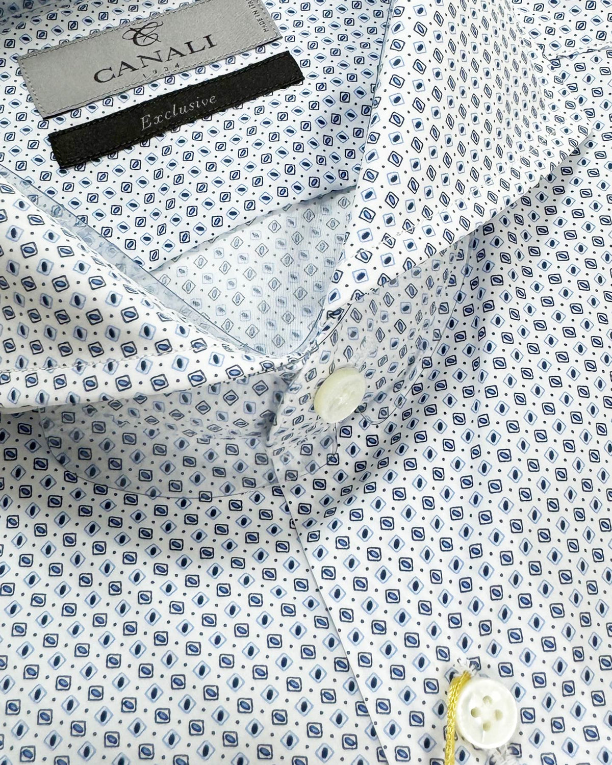 Canali Dress Shirt White Blue Graph Check Exclusive Collection 