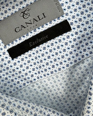 Canali Dress Shirt White Blue Navy Micro Design - Exclusive Collection 38 - 15