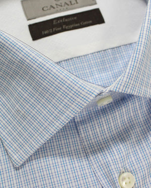 Canali Dress Shirt White Blue Aqua 