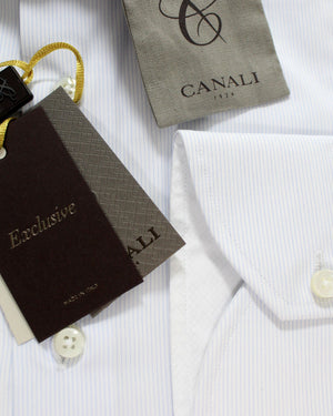 Canali Dress Shirt White Blue Micro Stripes Design - Exclusive Collection 41 - 16