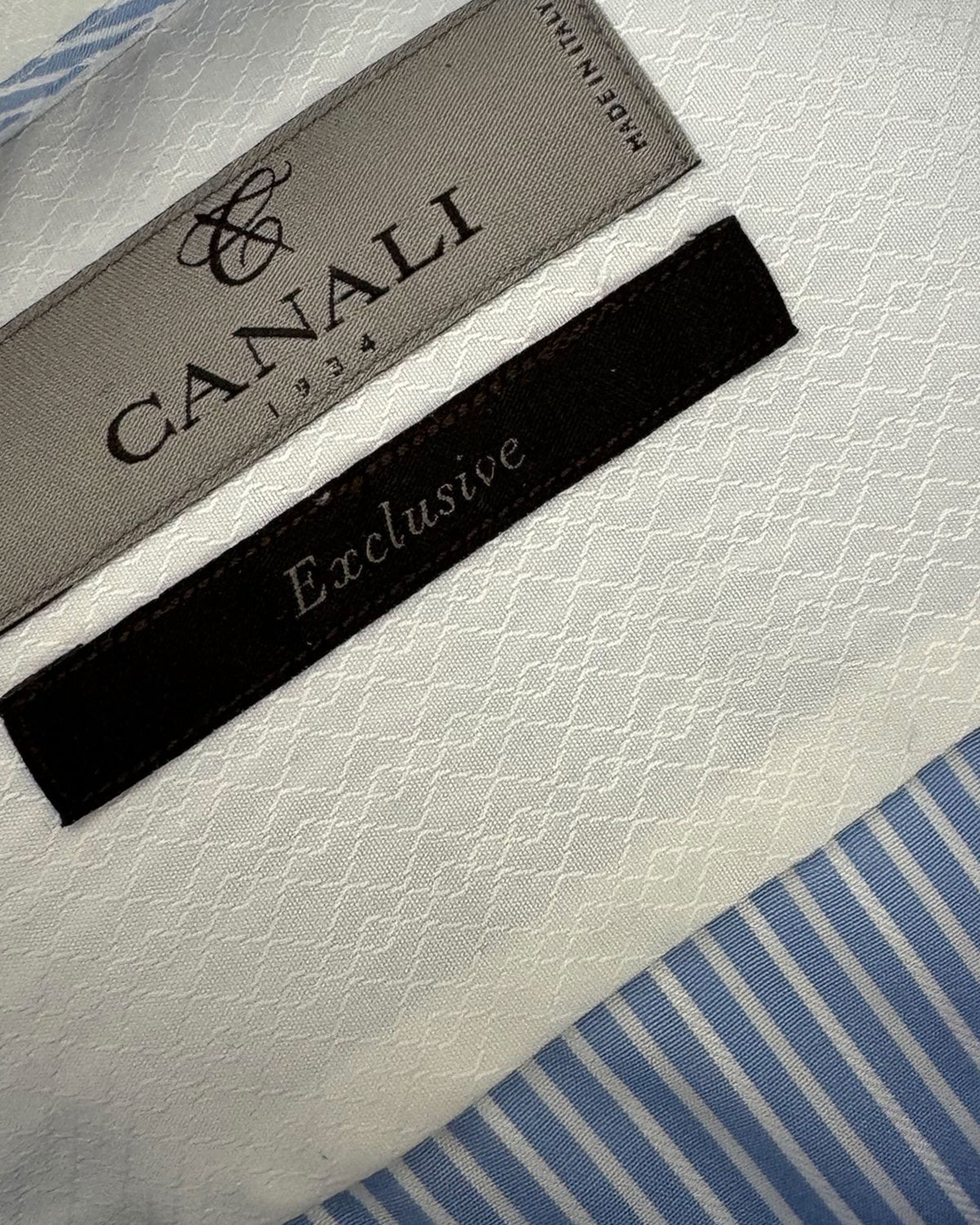 Canali Dress Shirt Blue White Stripes  40 - 15 3/4 Exclusive Collection