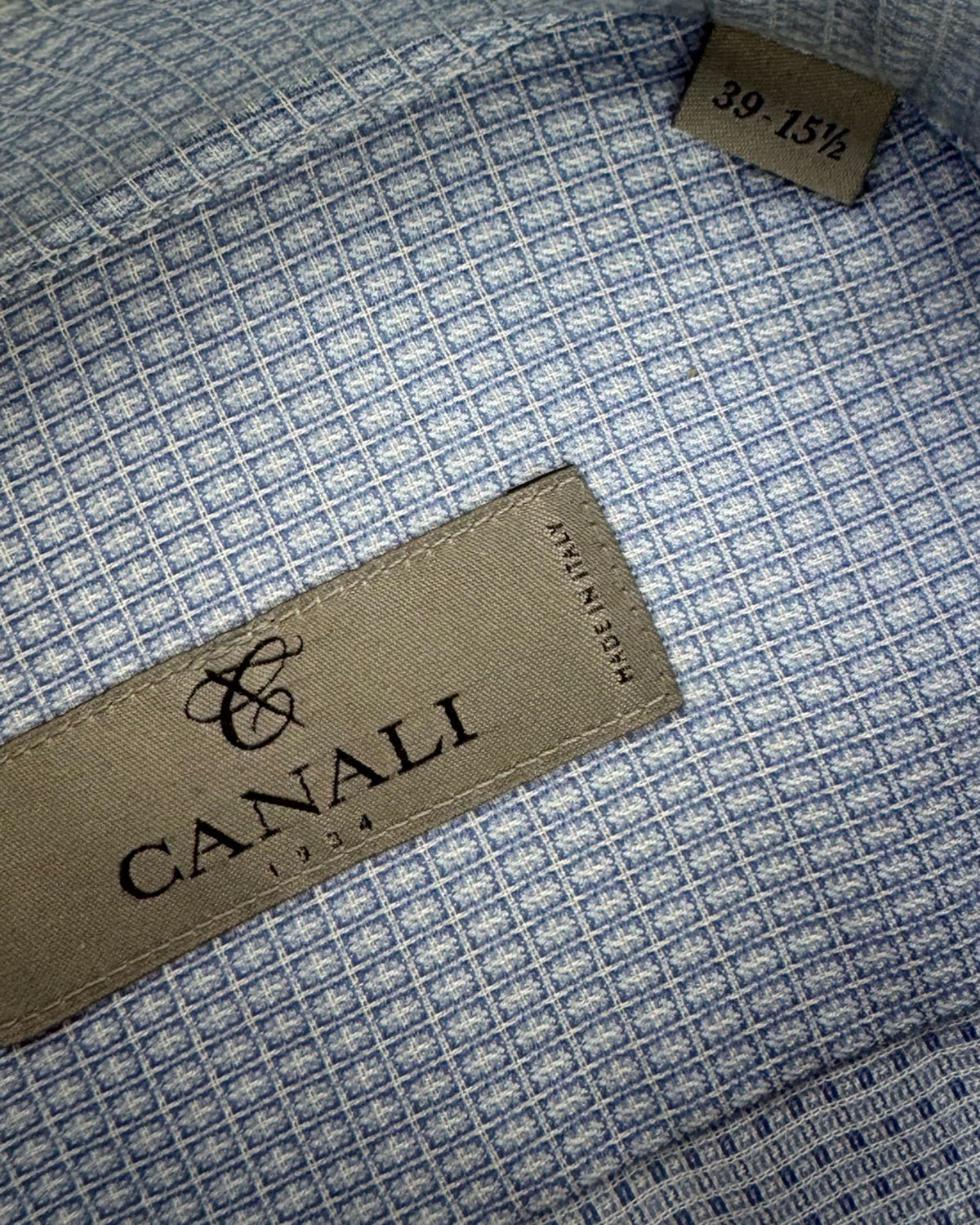 Canali Dress Shirt Blue Pattern 39 - 15 1/2