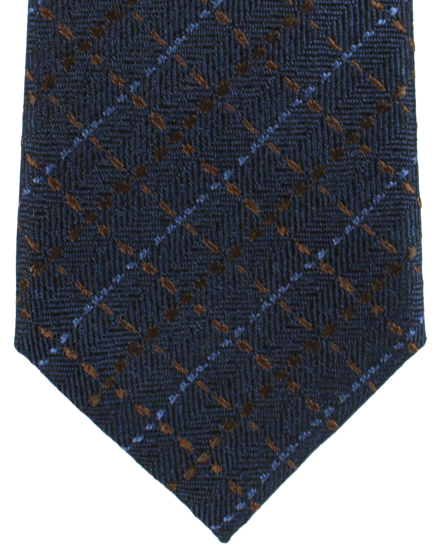 Canali Silk Tie Dark Blue Brown Plaid Pattern