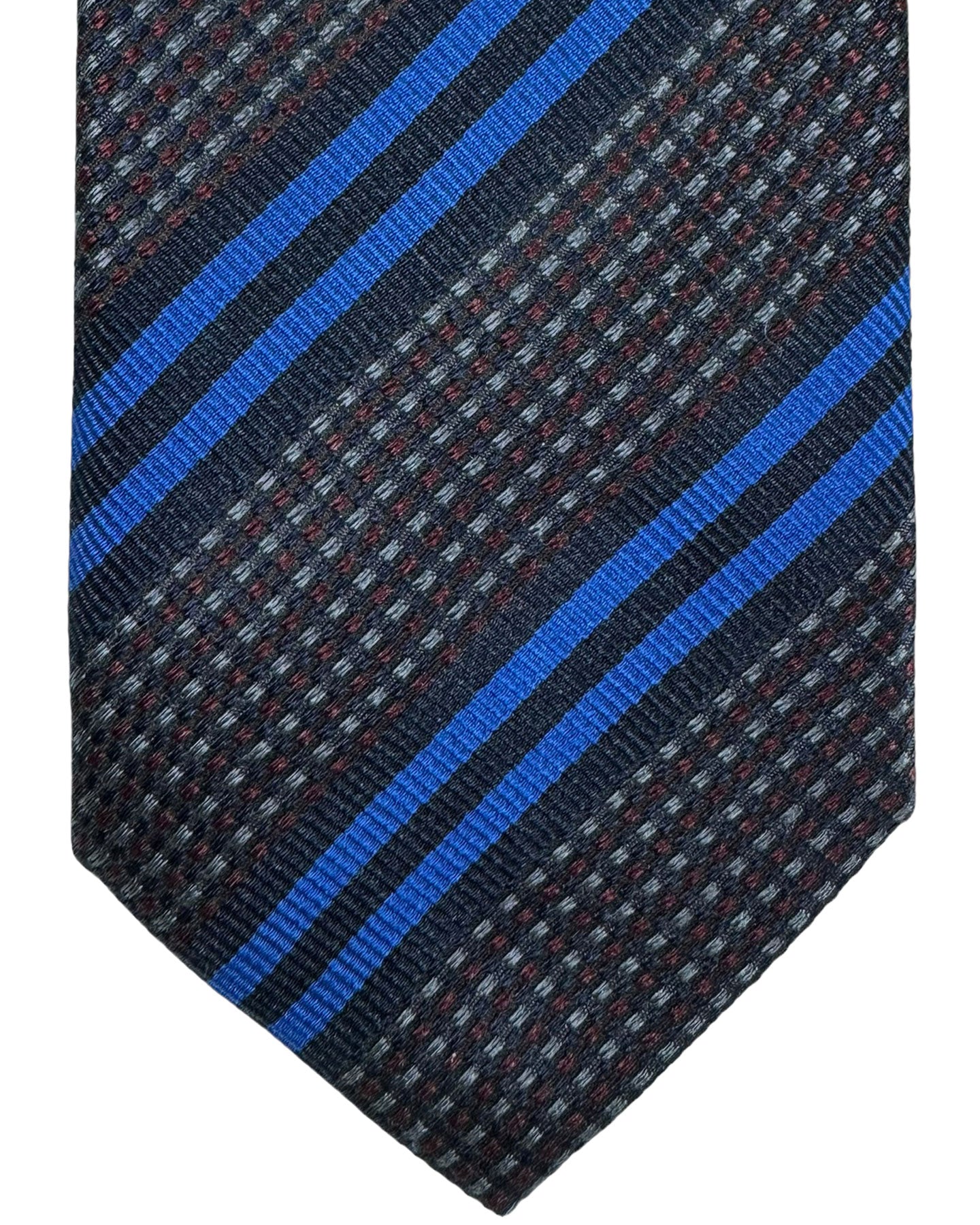 Canali Silk Tie Dark Blue Royal Blue Maroon Gray Stripes Pattern