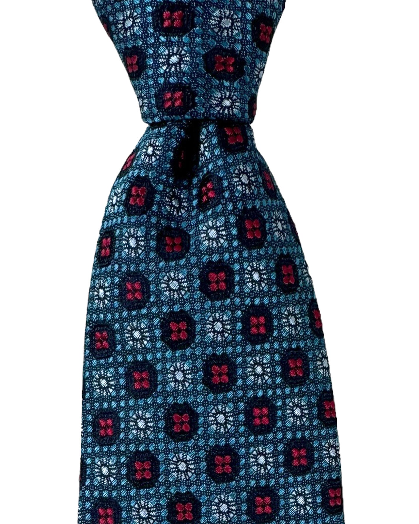 Canali Silk Tie Dark Blue Aqua Red Mini Floral