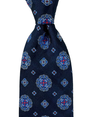 Canali Silk Tie Navy Blue Pink Medallions