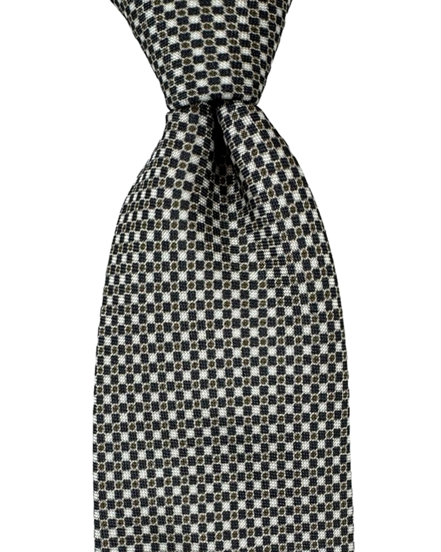 Canali Tie White Gray Brown Micro Pattern - Jacquard Silk