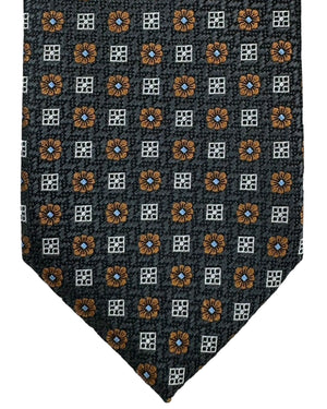 Canali Tie Charcoal Gray Brown Mini Floral - Jacquard Silk