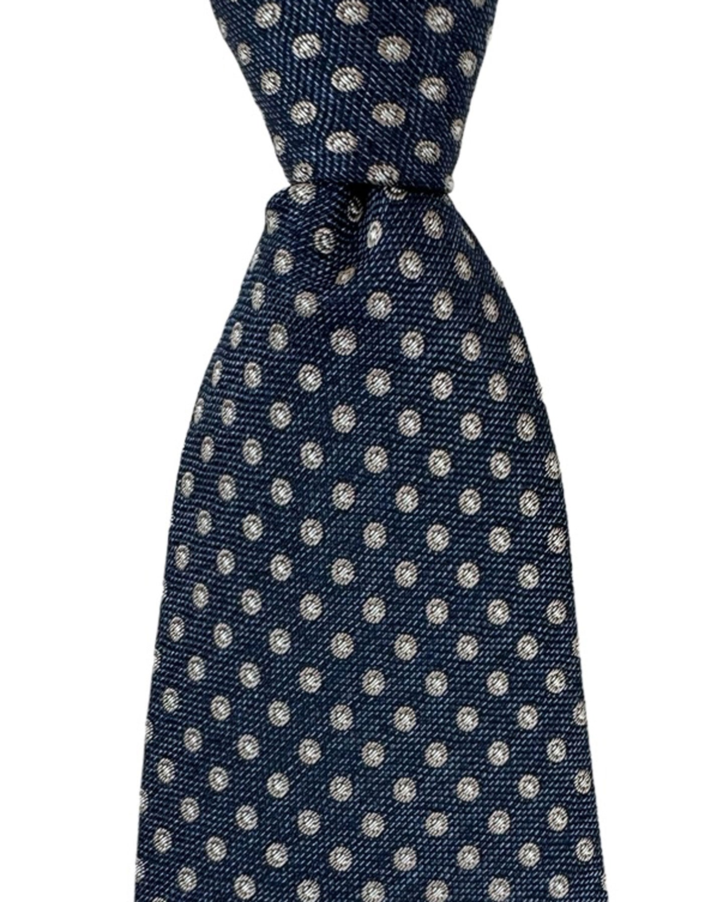 Canali Tie Dark Blue Silver Taupe Mini Dots - Jacquard Silk