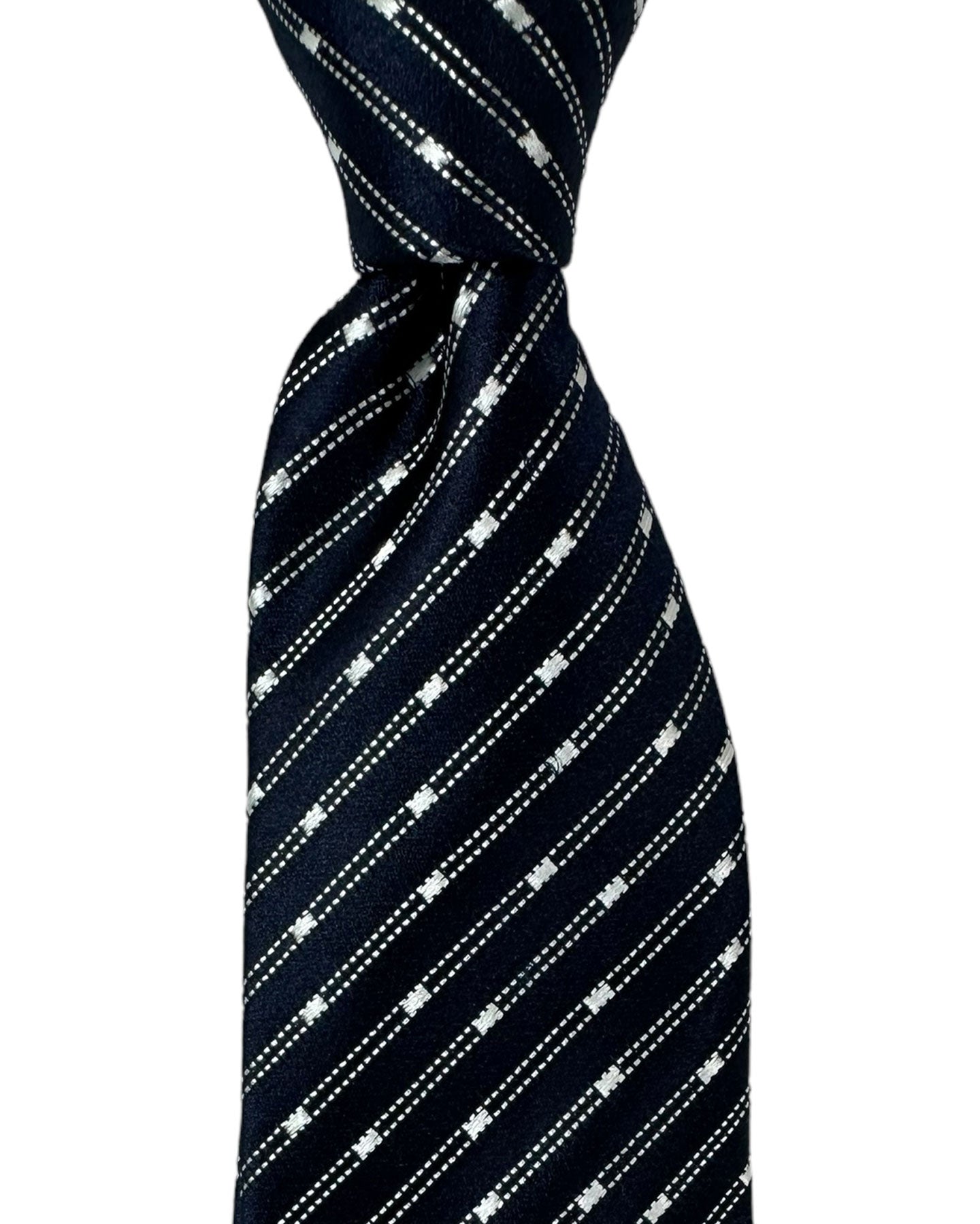 Canali Tie Dark Blue Silver Stripes - Jacquard Silk