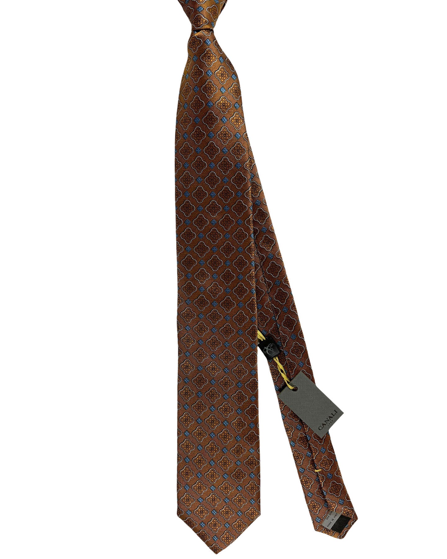 Canali Tie Rust Brown Blue Medallions - Jacquard Silk