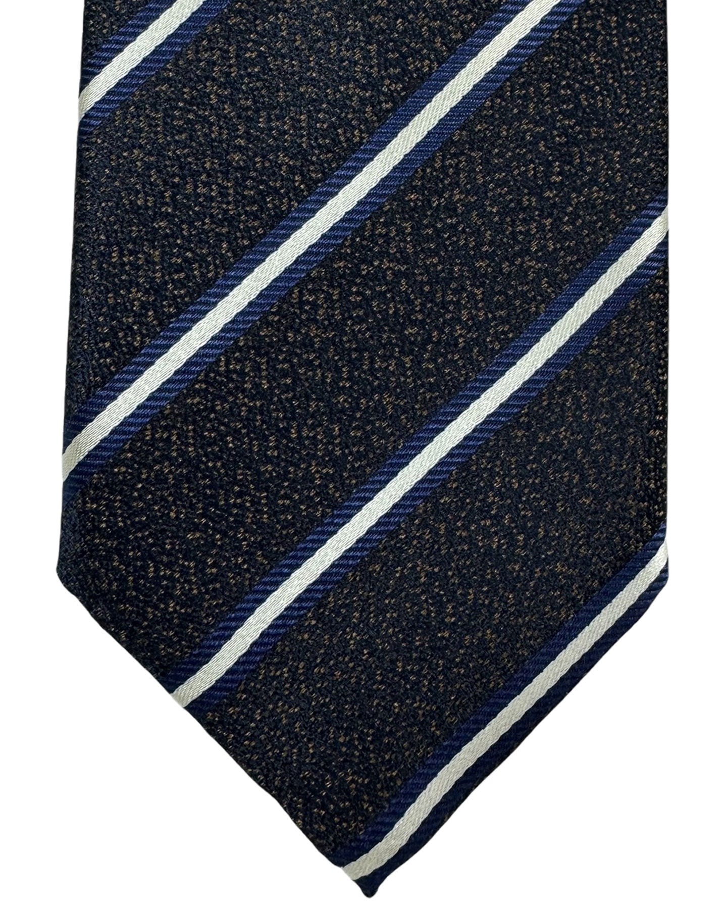 Canali Silk Tie Dark Brown Dark Blue White Stripes - NEW 2024 Collection