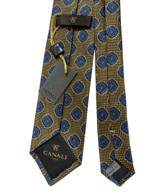 Canali Tie Olive-Gold Blue Medallion