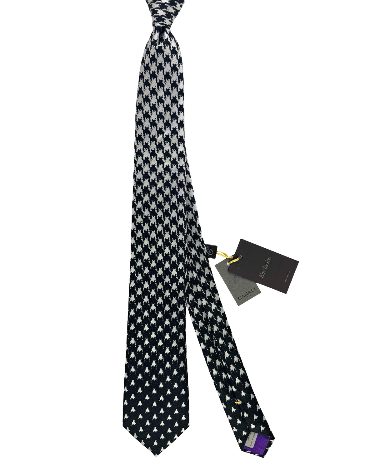 Canali Tie Black Silver Houndstooth Degrade - Exclusive Collection