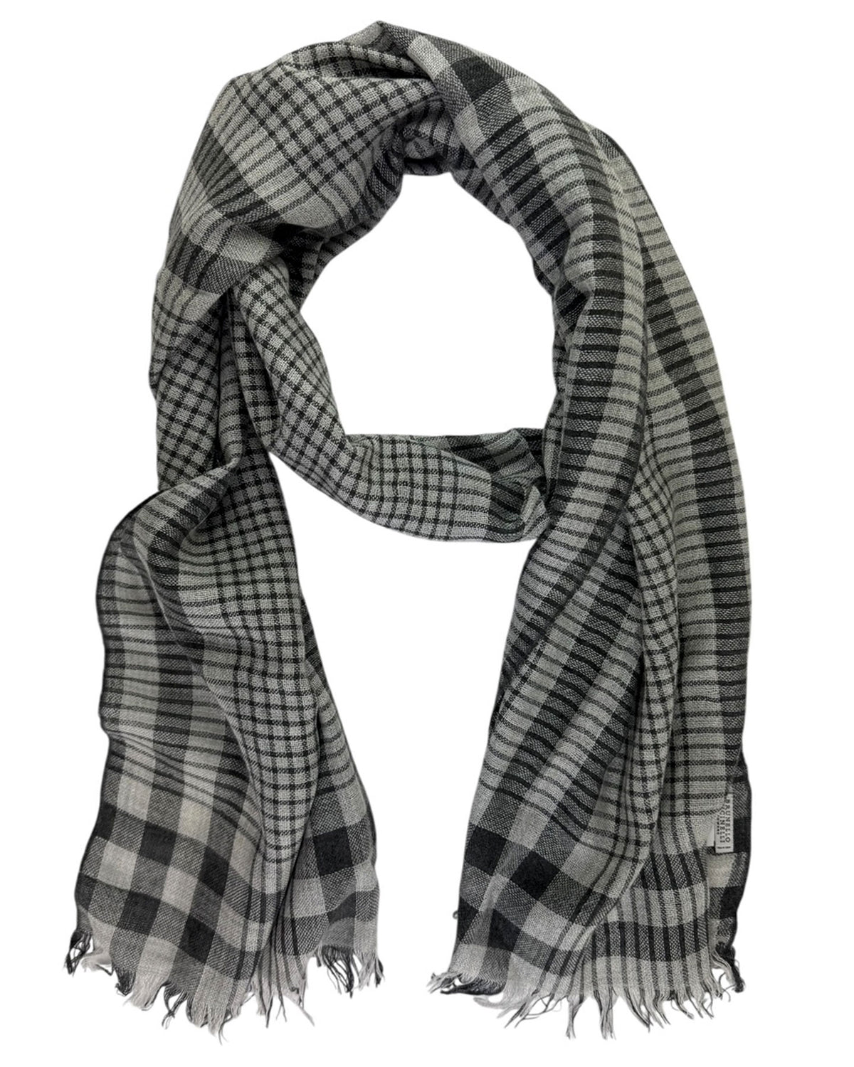 Brunello Cucinelli Scarf Black Gray Plaid 