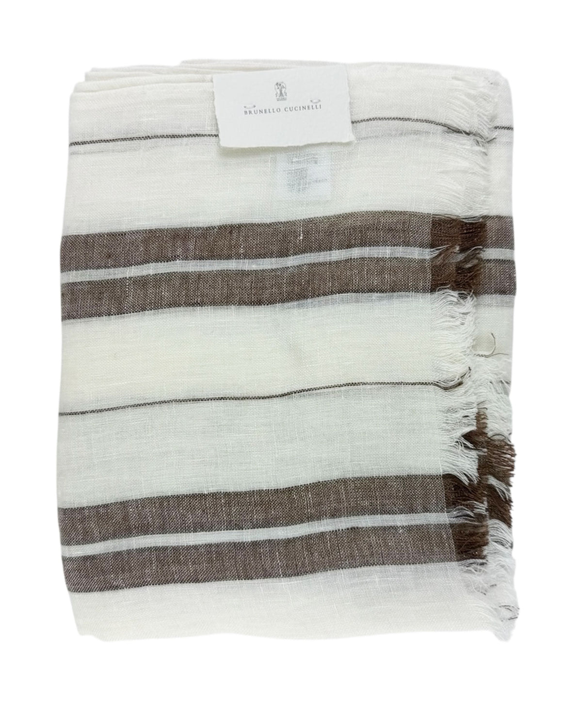 Brunello Cucinelli Scarf White Brown Stripes Linen Men Shawl