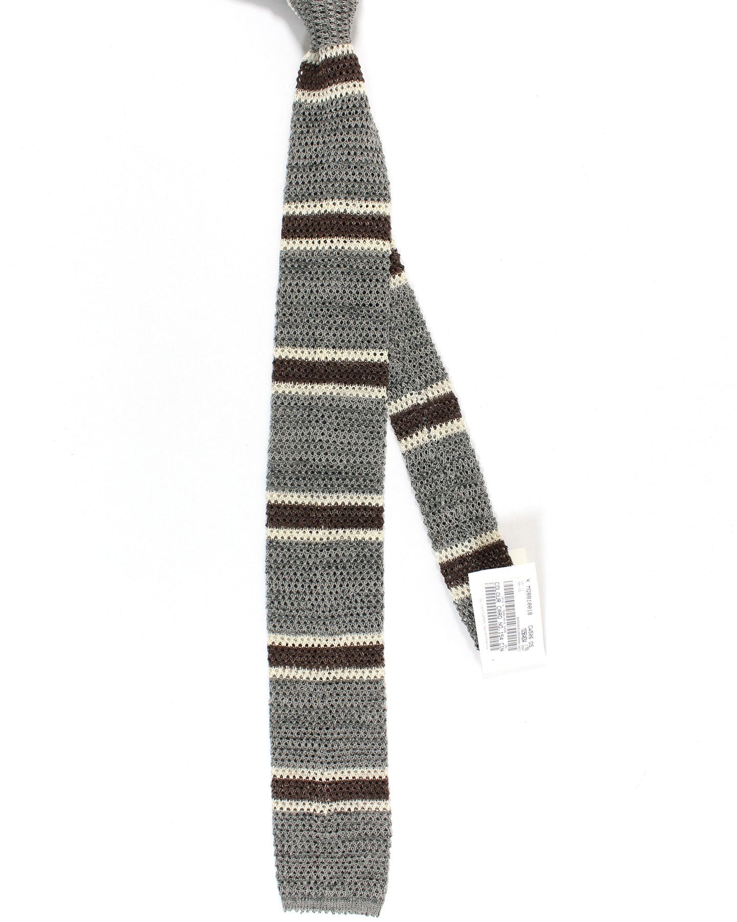 Brunello Cucinelli Square End Knitted Tie Gray Brown Horizontal Stripes