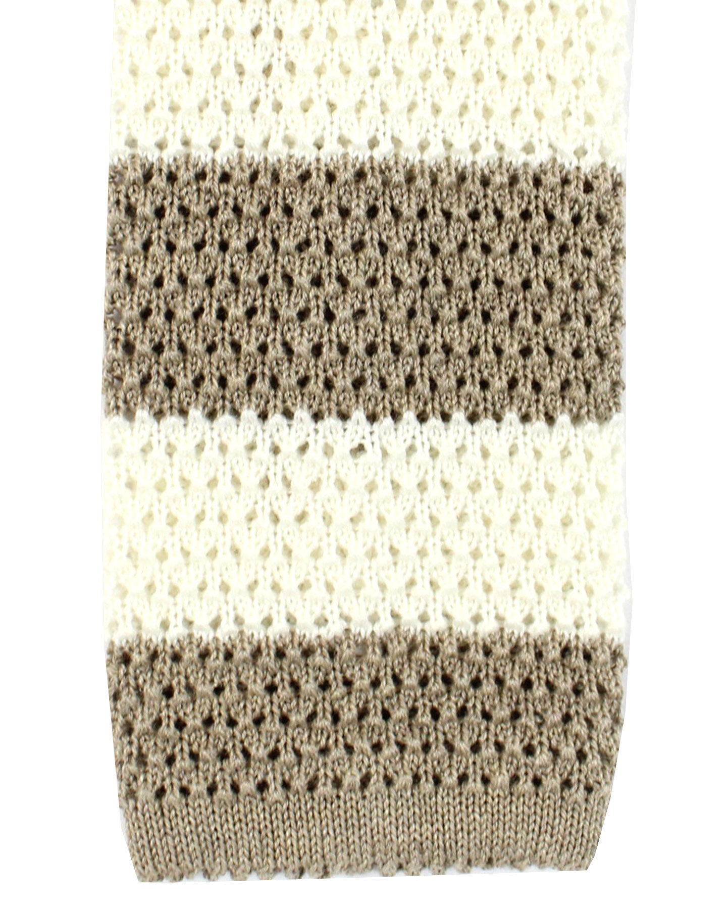 Brunello Cucinelli Square End Knitted Tie White Taupe Horizontal Stripes