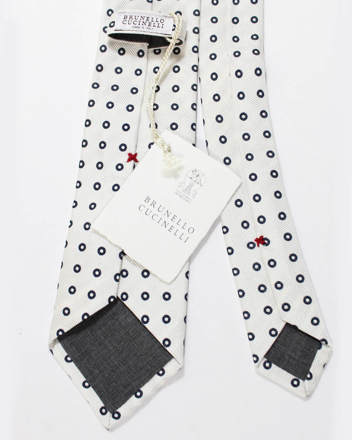 Brunello Cucinelli Tie White Navy Circles