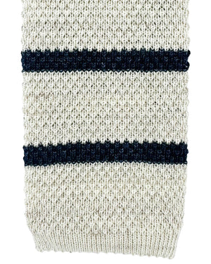 Brunello Cucinelli Square End Knitted Tie Beige Black Horizontal Stripes